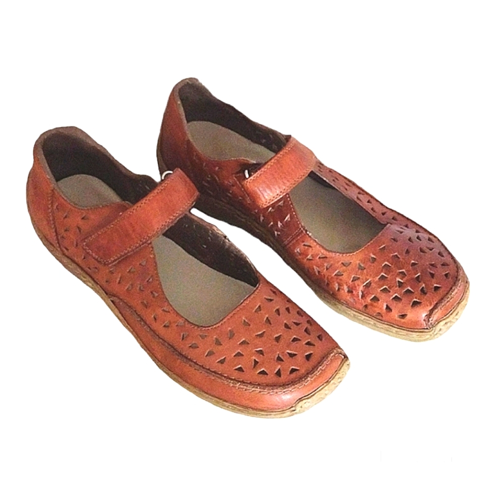 Rieker Anti stress Brown Leather Velcro Slip on Shoes Sz 8.5